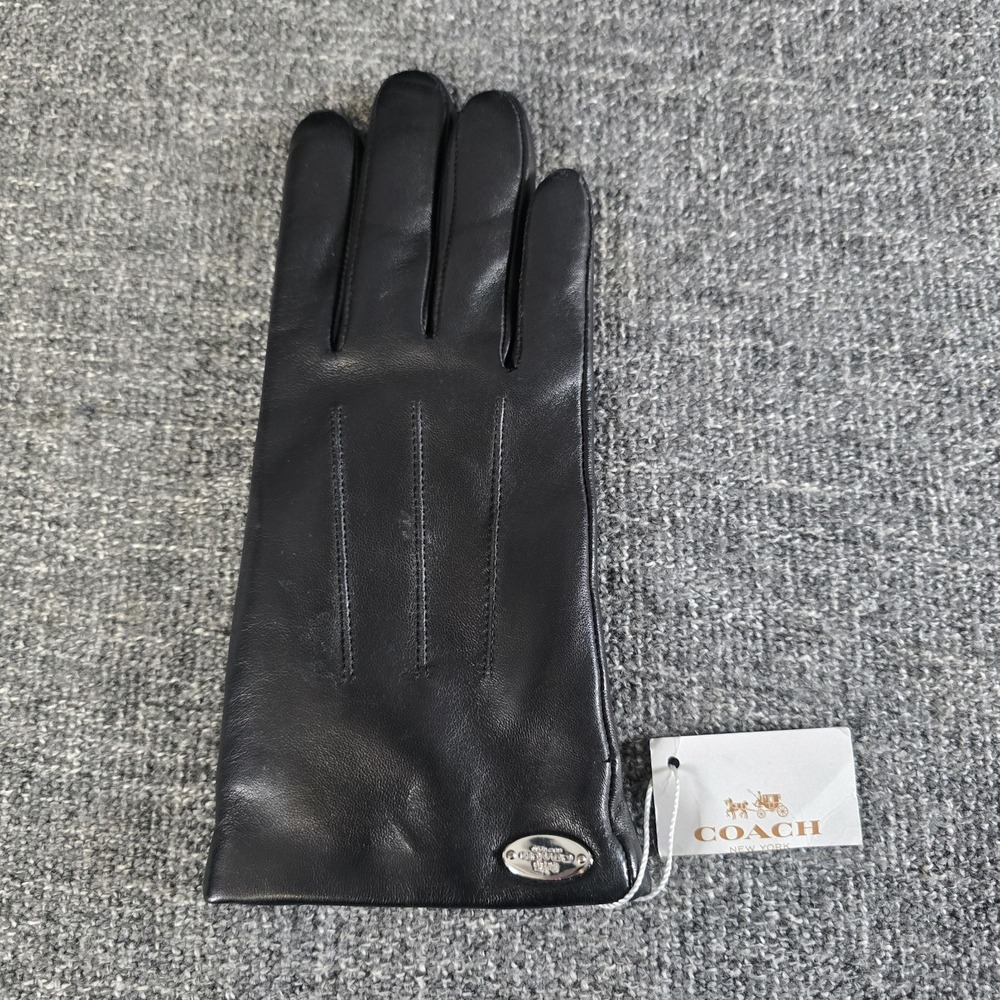 Coach SINGLE RIGHT Sheep Leather Glove Black NWT Merino Wool Lining 7